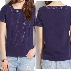 - Madewell Vignette Top eyelit NWT blue navy t shirt short sleeve cotton S
